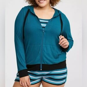Torrid Super Soft Teal Light Rib Knit Sleep Lounge Zippered Hoodie Plus Size 1X